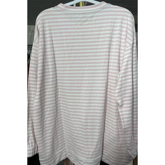 NWT LANDS' END Women's pink/white striped Knit Pajama Top Sz M 10-12 MSRP $49.95 - Picture 2 of 4